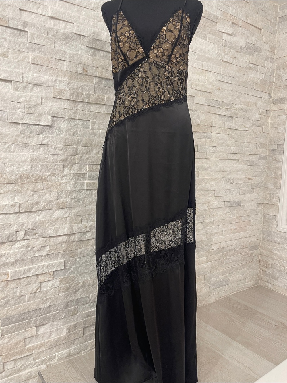 Black Lace-Accent Slip Dress